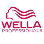 Wella Professionals logo with a magenta stylized profile of a woman's head and flowing hair, and the text 'WELLA PROFESSIONALS'.
